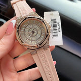 Michael Kors Lennox Three-Hand Analog White Dial Pink Silicone Strap Watch For Women - MK7334 Buy Now By Michael Kors