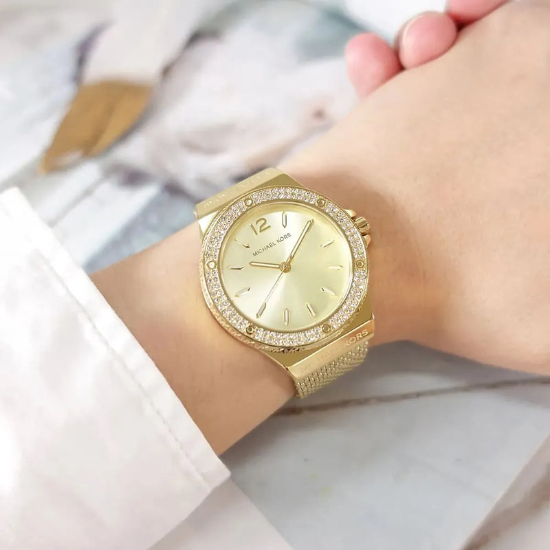 Michael Kors Lennox Three-Hand Gold Dial Gold Mesh Bracelet Watch For Women - MK7335 Buy Now By Michael Kors