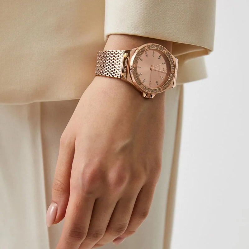 Michael Kors Lennox Three Hand Rose Gold Dial Rose Gold Mesh Strap Watch For Women - MK7336 Buy Now By Michael Kors