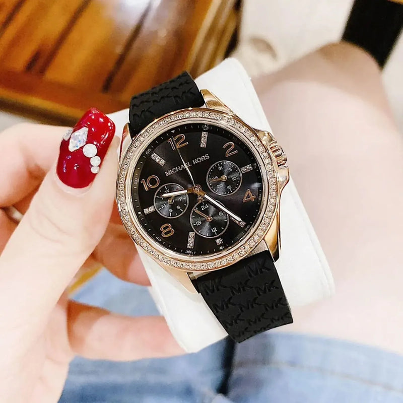Michael Kors Mini Pilot Black Dial Black Silicone Strap Watch For Women - MK7373 Buy Now By Michael Kors
