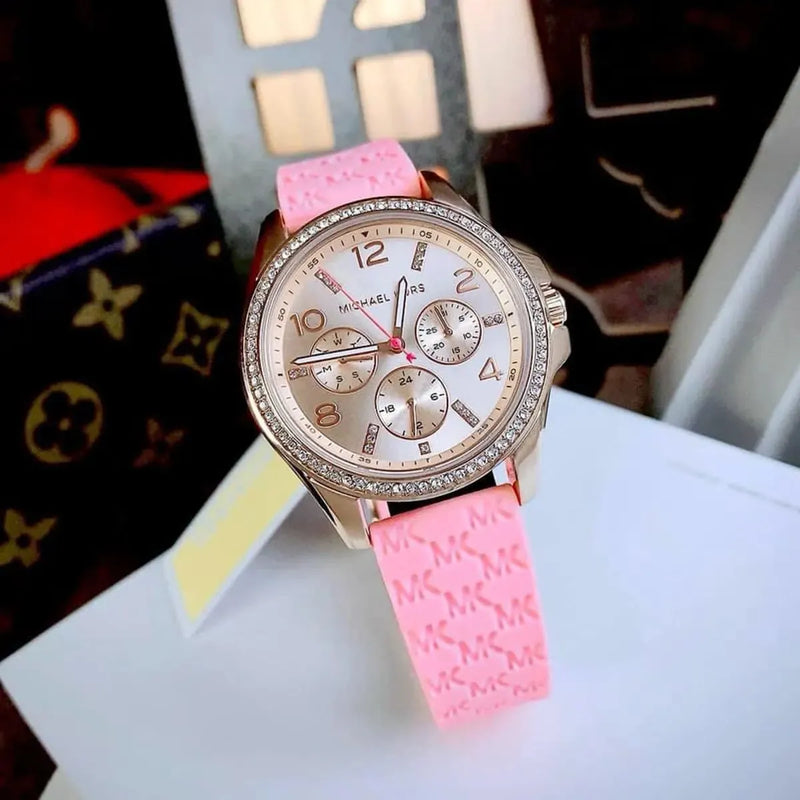 Michael Kors Mini Pilot Quartz Rose Gold Dial Pink Silicone Strap Watch For Women - MK7375 Buy Now By Michael Kors