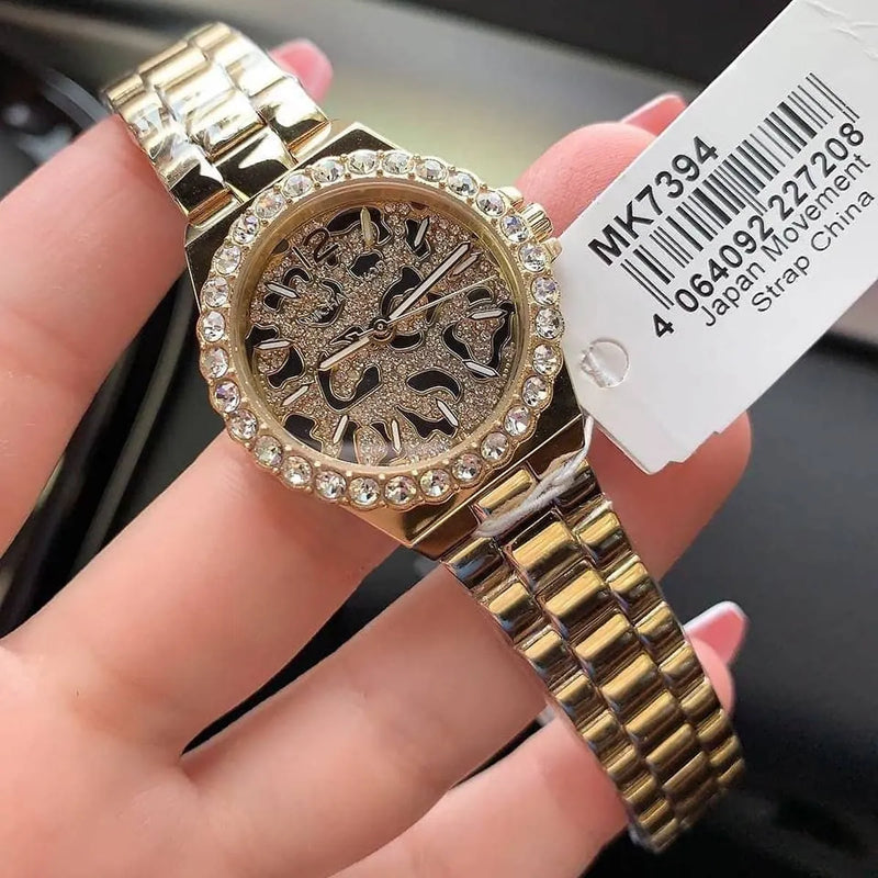 Michael Kors Lennox Three Hand Black Dial Gold Steel Strap Watch For Women - MK7394 Buy Now By Michael Kors