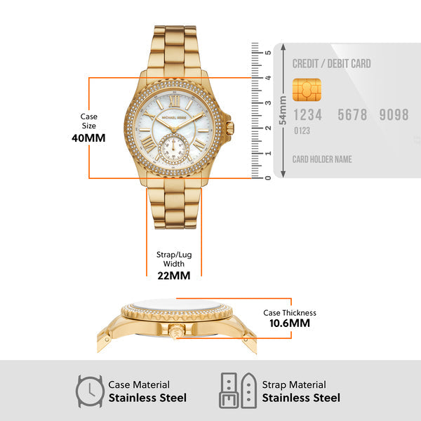 Michael Kors Everest Three Hand Mother of Pearl White Dial Gold Steel Strap Watch For Women - MK7401 Buy Now By Michael Kors
