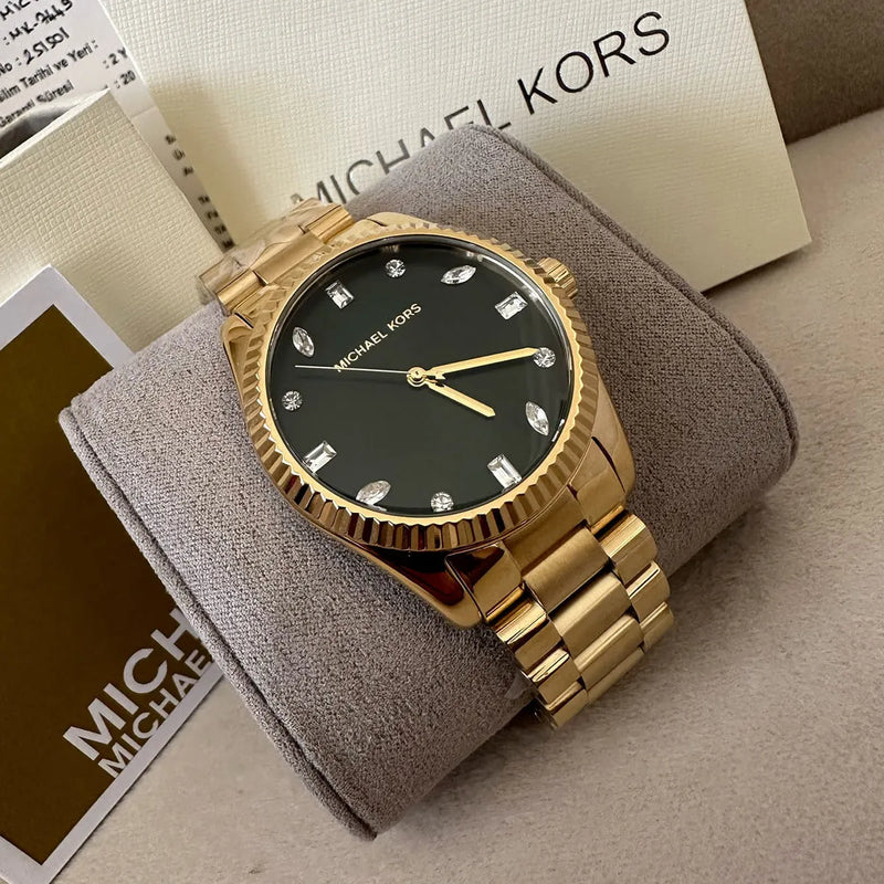 Michael Kors Lexington Three Hand Green Dial Gold Steel Strap Watch For Women - MK7449 Buy Now By Michael Kors
