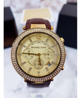 Michael Kors Parker Champagne Gold Dial Brown Leather Strap Watch for Women - MK2249 Buy Now By Michael Kors