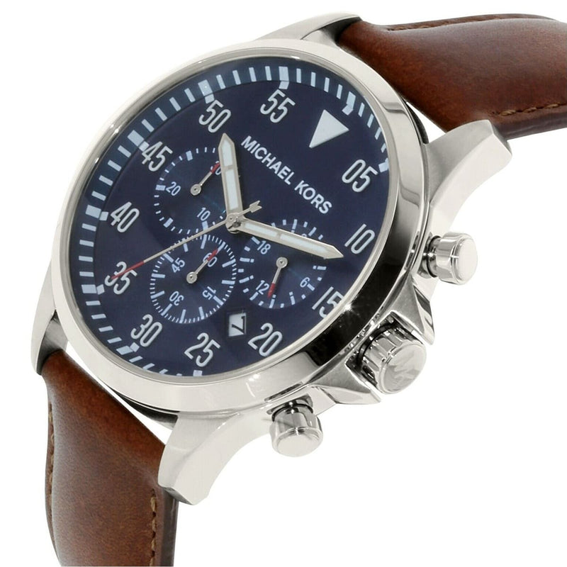 Michael Kors Gage Chronograph Blue Dial Brown Leather Strap Watch For Men - MK8362 Buy Now By Michael Kors