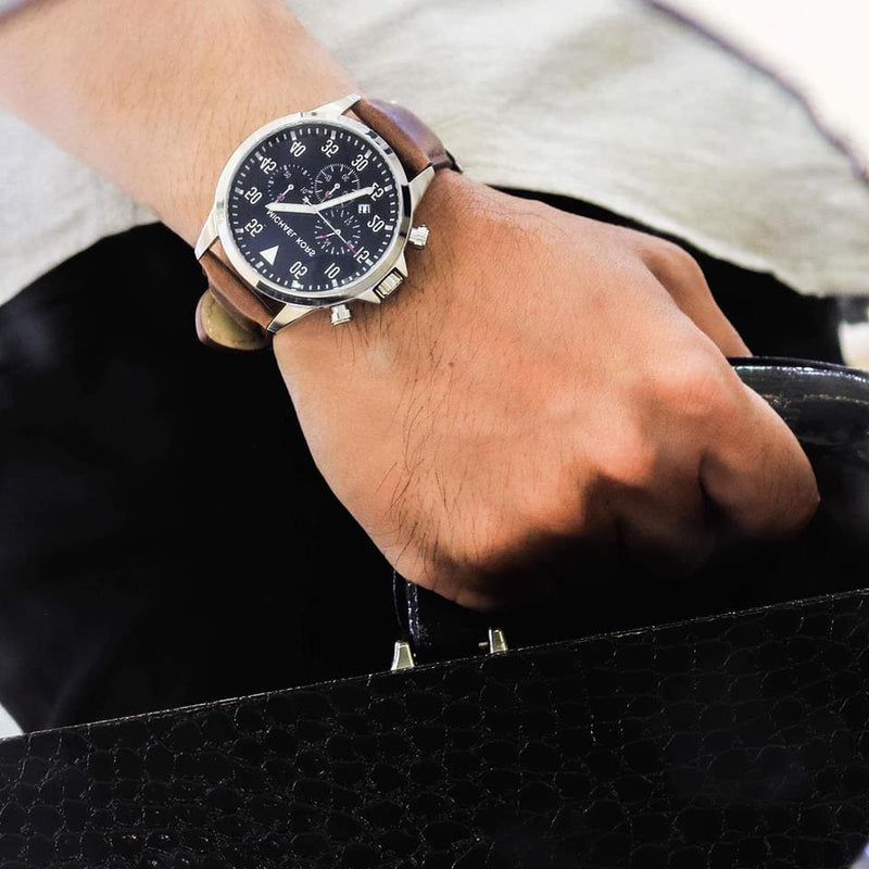 Michael Kors Gage Chronograph Blue Dial Brown Leather Strap Watch For Men - MK8362 Buy Now By Michael Kors