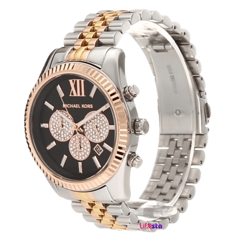 Michael Kors Lexington Chronograph Crystals Black Dial Two Tone Steel Strap Watch for Men - MK8714 Buy Now By Michael Kors