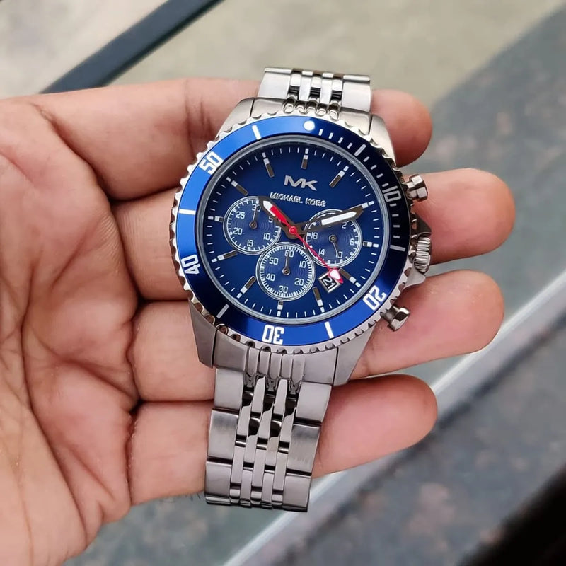 Michael Kors Bayville Chronograph Blue Dial Grey Steel Strap Watch For Men - MK8727 Buy Now By Michael Kors