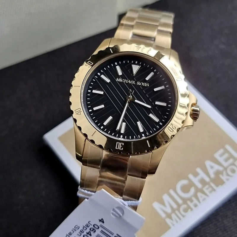 Michael Kors Everest Three-Hand Black Dial Gold Steel Strap Watch For Men - MK9078 Buy Now By Michael Kors