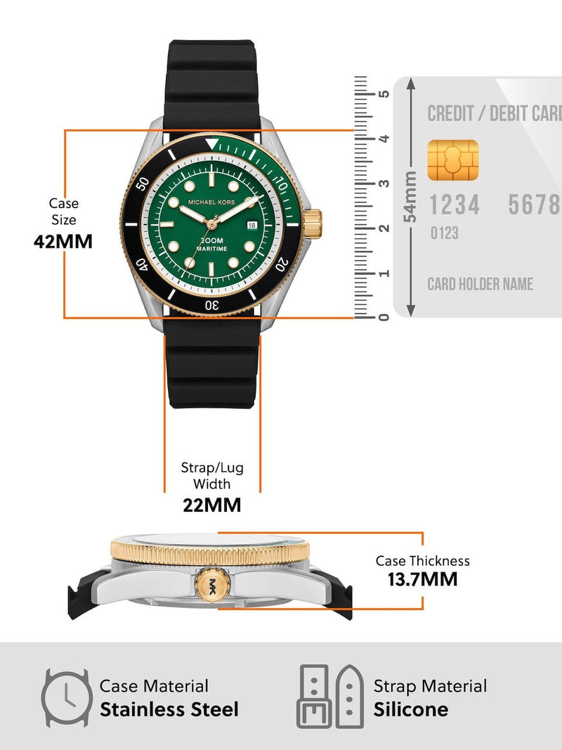 Michael Kors Maritime Analog Green Dial Black Silicone Strap Watch for Men - MK9158 Buy Now By Michael Kors