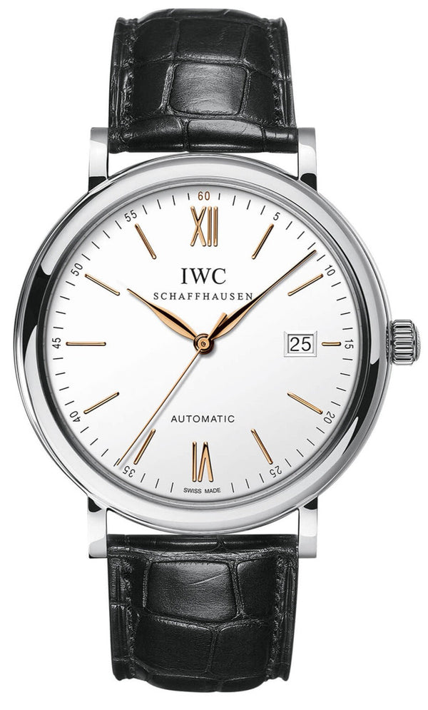 Shop IWC Portofino Automatic White Dial Black Leather Strap Watch for Men - IW356517 in USA