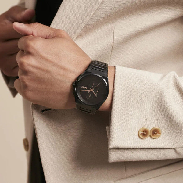 Hugo Boss Steer Analog Black Dial Black Steel Strap Watch For Men - 1514068 Buy Now By Hugo Boss