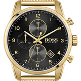 Shop Hugo Boss Skymaster Black Dial Gold Mesh Bracelet Watch for Men - 1513838 in USA