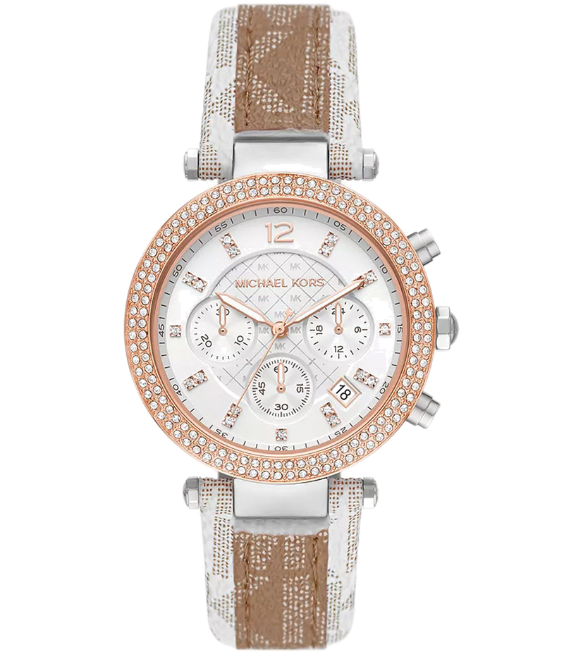 Michael Kors Parker Chronograph White Dial Two Tone Leather Strap Watch For Women - MK6950 Buy Now By Michael Kors
