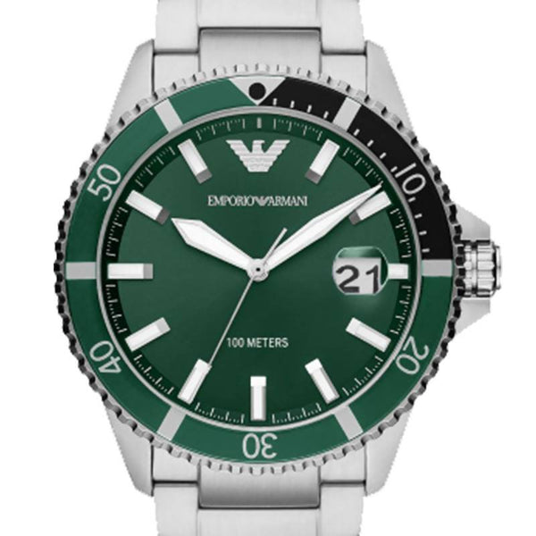 Emporio Armani Three Hand Green Dial Silver Steel Strap Watch For Men - AR11338 Buy Now By Emporio Armani
