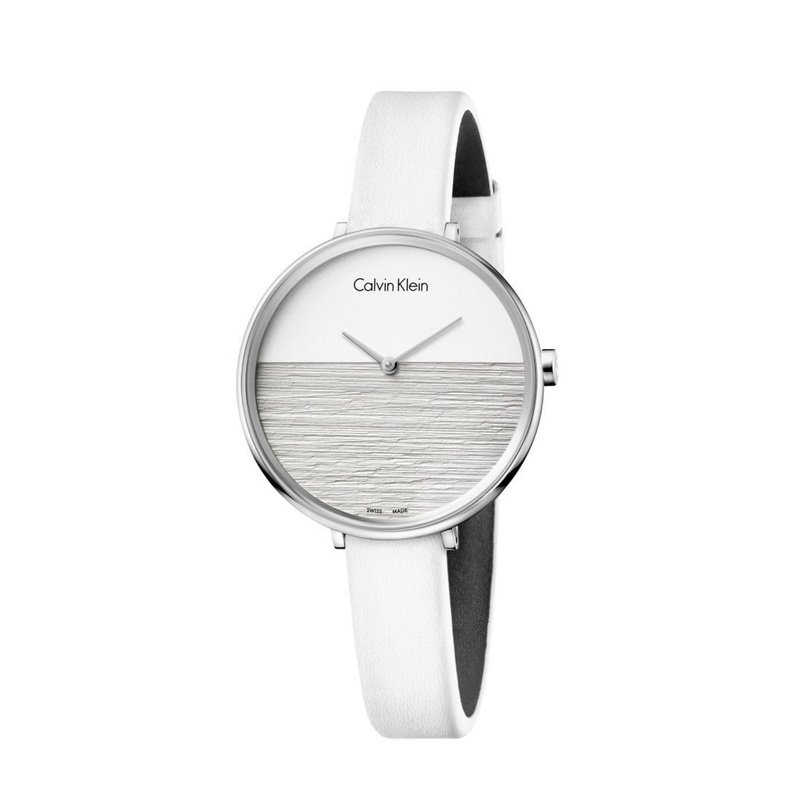 Calvin Klein Rise White Grey Dial White Leather Strap Watch for Women - K7A231L6 Buy Now By Calvin Klein