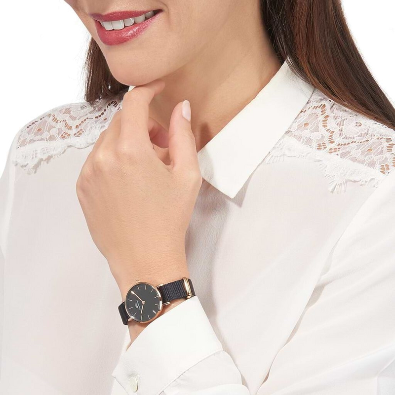 Daniel Wellington Petite Cornwall Black Dial Black Nylon Strap Watch for Women - DW00100247 Buy Now By Daniel Wellington