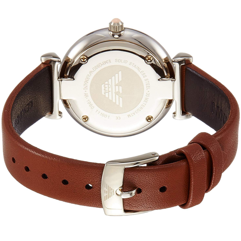 Emporio Armani Gianni T Bar Quartz Pink Mother of Pearl Dial Brown Leather Strap Watch For Women - AR1960 Buy Now By Emporio Armani