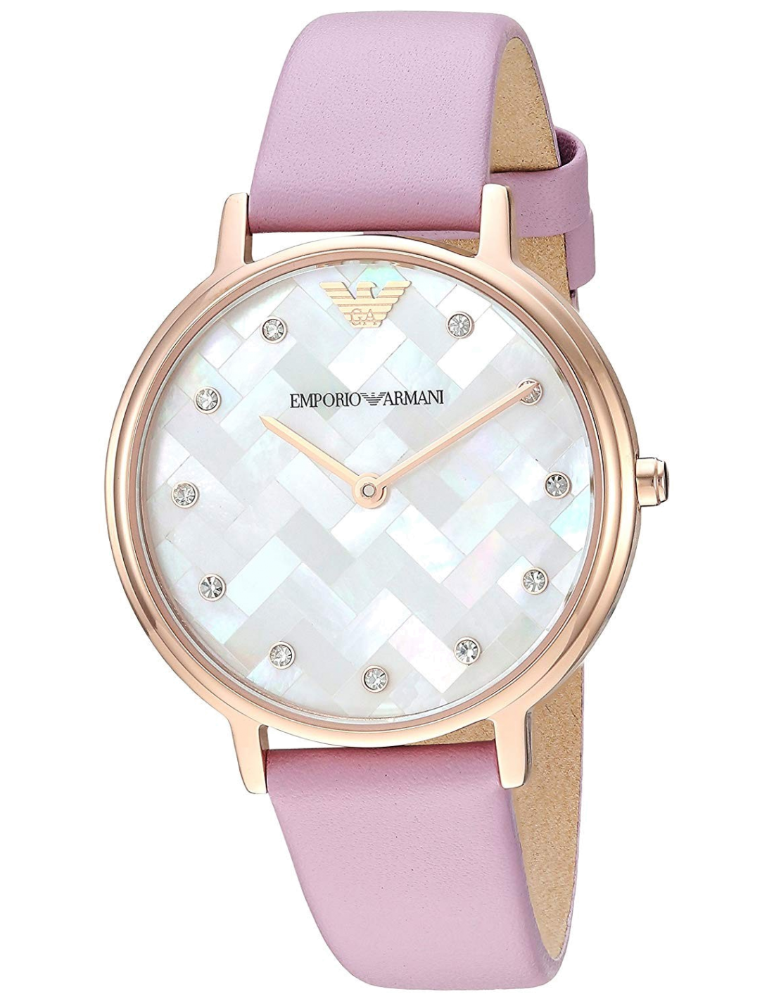 Emporio Armani Kappa Mother Of Pearl White Dial Pink Leather Strap Watch For Women - AR11130