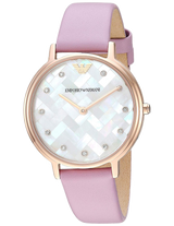 Shop Emporio Armani Kappa Mother Of Pearl White Dial Pink Leather Strap Watch For Women - AR11130 in USA