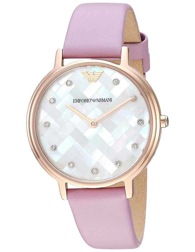 Shop Emporio Armani Kappa Mother Of Pearl White Dial Pink Leather Strap Watch For Women - AR11130 in USA