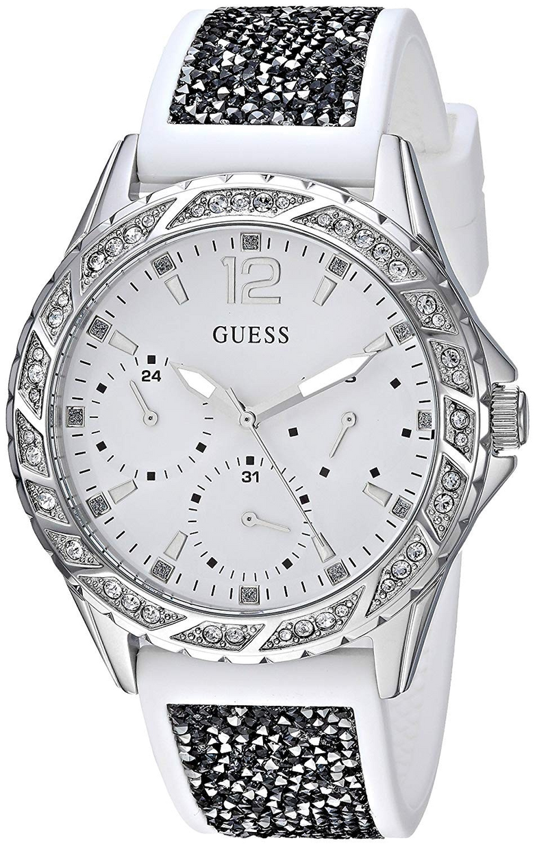 Guess Swirl Quartz Silver Dial White Silicone Strap Watch for Women - W1096L1 Buy Now By Guess