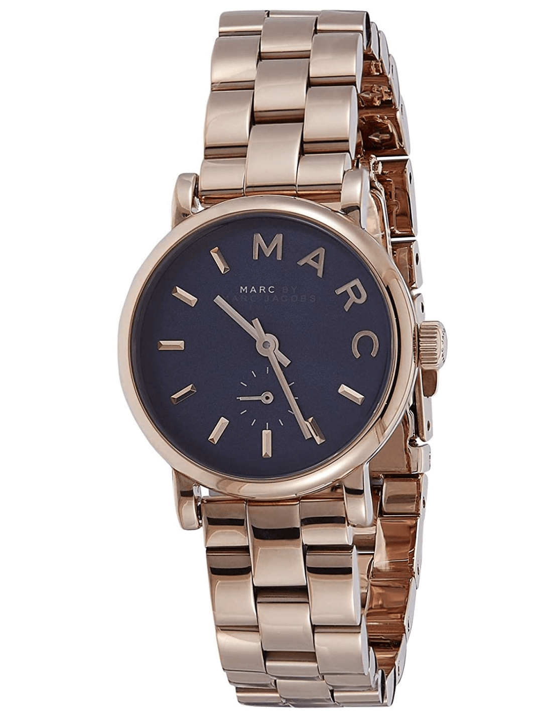 Marc Jacobs Baker Navy Blue Dial Rose Gold Steel Strap Watch for Women - MBM3332