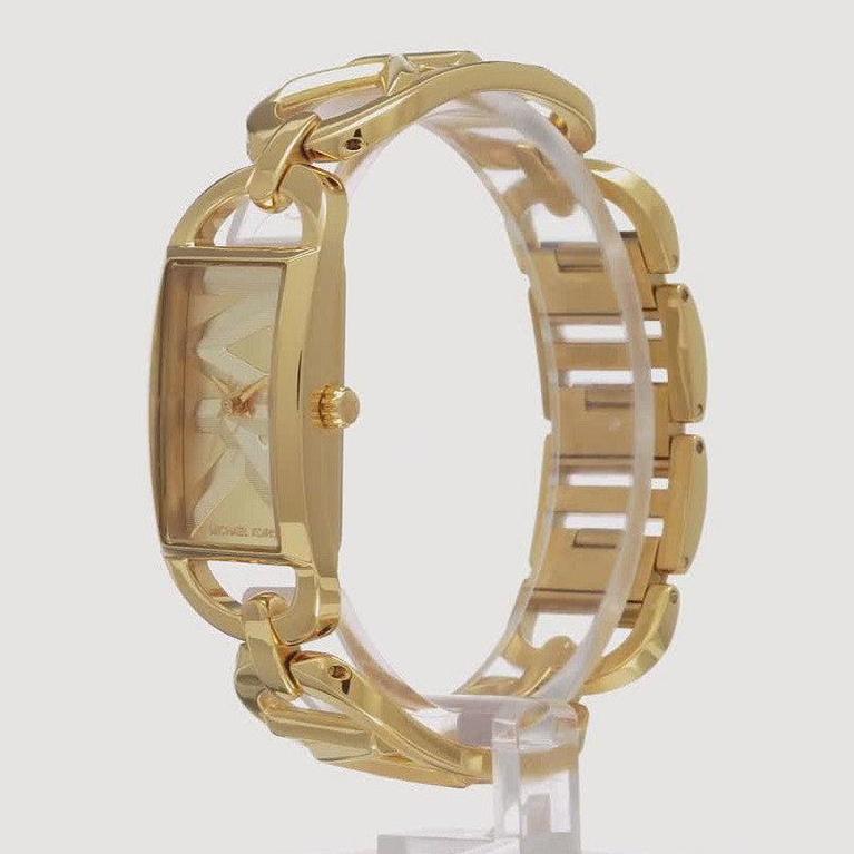 Shop Michael Kors Empire Three Hand Gold Dial Gold Steel Strap Watch For Women - MK7406 in USA