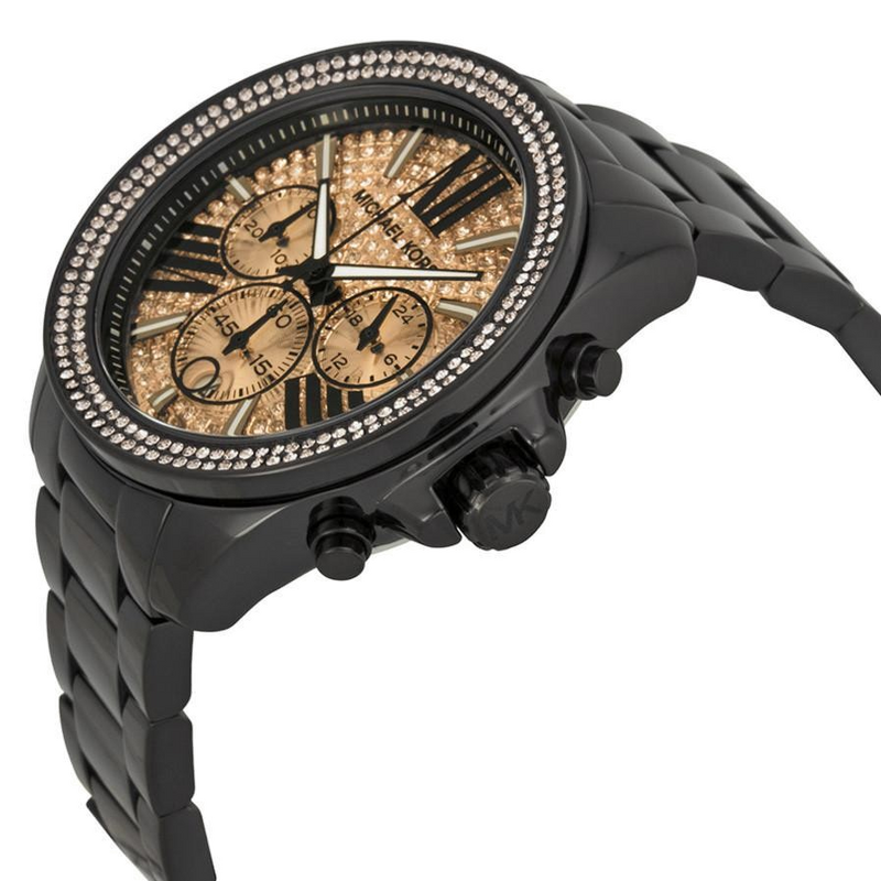 Michael Kors Wren Chronograph Gold Dial Black Steel Strap Watch for Women - MK5961 Buy Now By Michael Kors