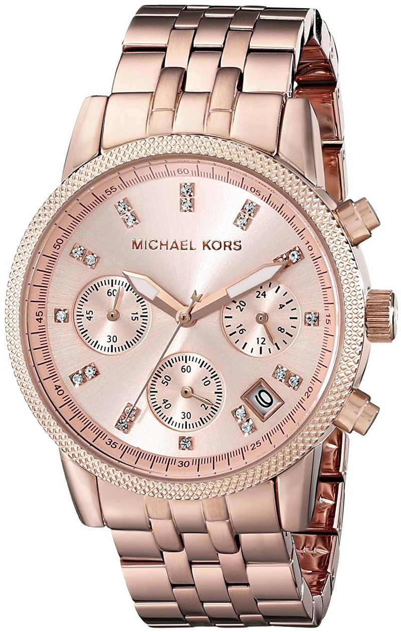 Michael Kors Ritz Chronograph Rose Gold Dial Rose Gold Steel Strap Watch for Women - MK6077 Buy Now By Michael Kors