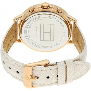 Shop Tommy Hilfiger Angela Silver Dial Cream Leather Strap Watch for Women - 1782123 in USA
