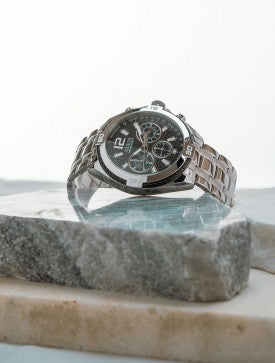Guess Surge Chronograph Black Dial Silver Steel Strap Watch for Men - W1258G1 Buy Now By Guess