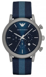 Emporio Armani Luigi Chronograph Quartz Blue Dial Blue Nylon Strap Watch For Men - AR1949 Buy Now By Emporio Armani