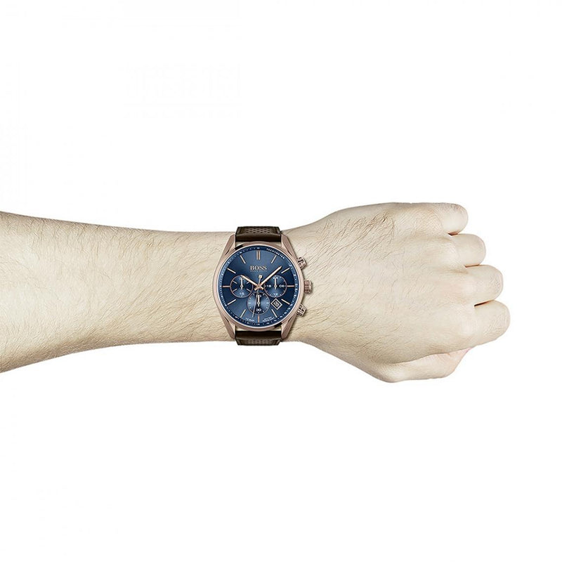 Hugo Boss Champion Blue Dial Brown Leather Strap Watch for Men - 1513817 Buy Now By Hugo Boss