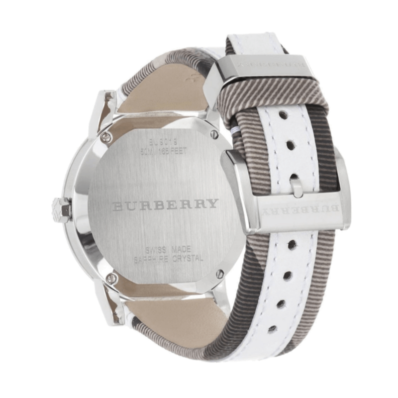 Burberry The City Silver Dial White Leather Strap Watch for Women - BU9019 Buy Now By Burberry