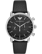 Emporio Armani Aviator Chronograph Black Dial Black Leather Strap Watch For Men - AR11143 Buy Now By Emporio Armani