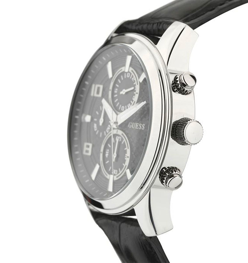 Guess Exec Chronograph Quartz Black Dial Black Leather Strap Watch for Men - W0076G1 Buy Now By Guess
