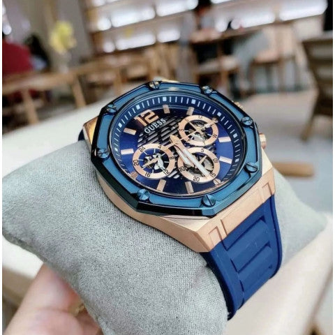 Guess Momentum Chronograph Blue Dial Blue Rubber Strap Watch for Men - GW0263G2 Buy Now By Guess
