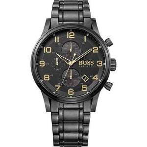 Hugo Boss Aeroliner Chronograph Black Dial Black Steel Strap Watch for Men - 1513275