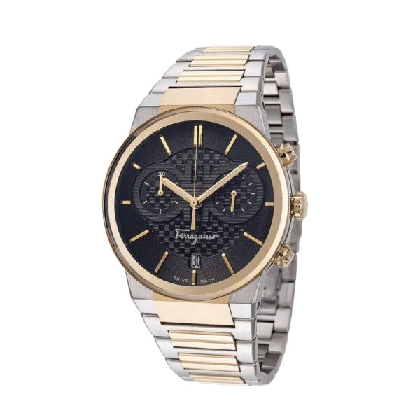 Shop Salvatore Ferragamo F-80 Classic Black Dial Two Tone Steel Strap Watch for Men - SFME00921 in USA