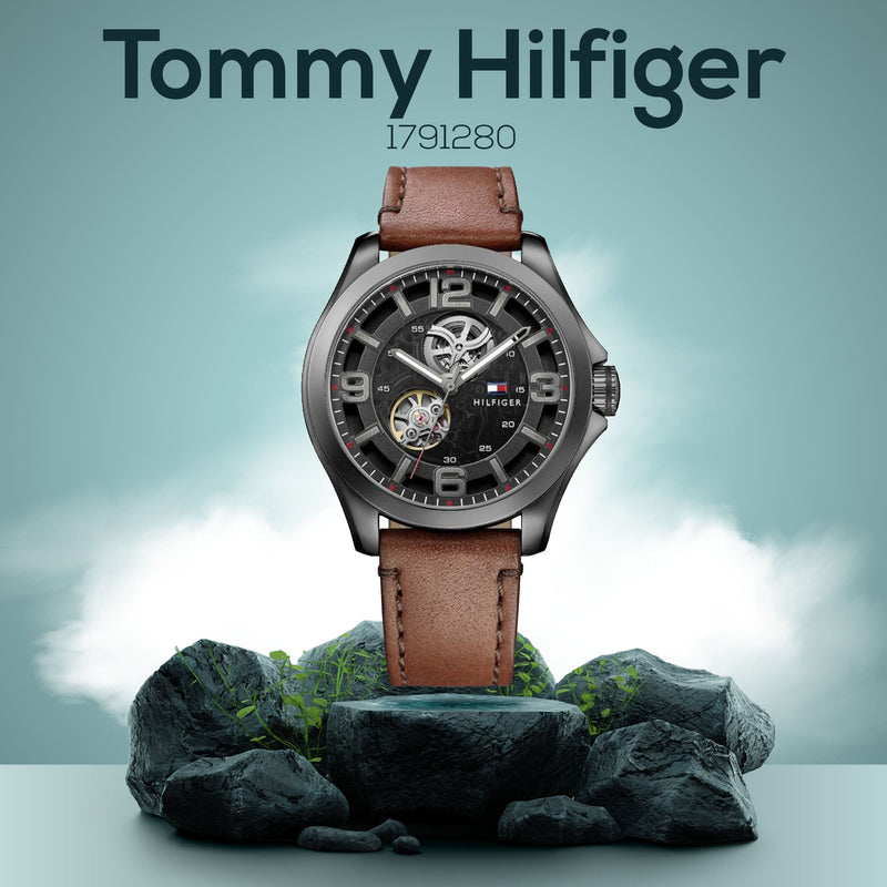 Tommy Hilfiger Bruce Automatic Black Dial Brown Leather Strap Watch for Men - 1791280 Buy Now By Tommy Hilfiger