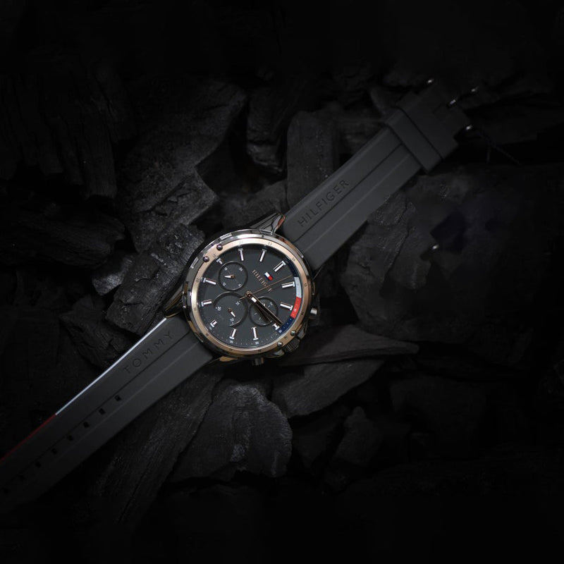 Tommy Hilfiger Mason Black Dial Black Rubber Strap Watch for Men - 1791792