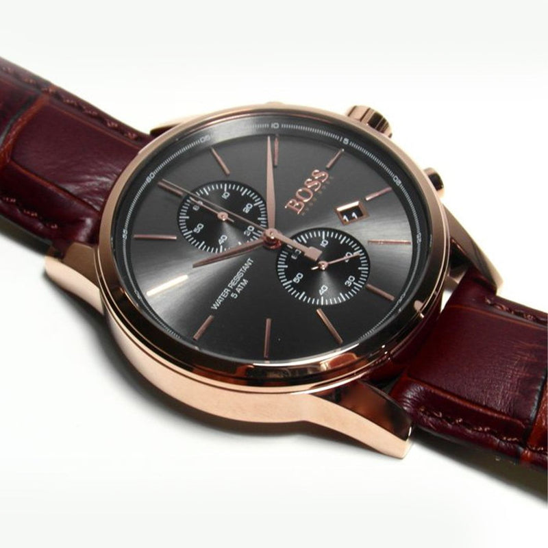 Hugo Boss Jet Grey Dial Brown Leather Strap Watch for Men - 1513281 Buy Now By Hugo Boss