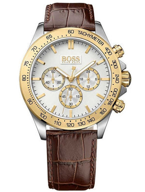 Hugo Boss Ikon Chronograph White Dial Brown Leather Strap Watch for Men - 1513174