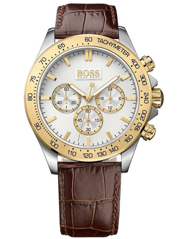 Hugo Boss Ikon Chronograph White Dial Brown Leather Strap Watch for Men - 1513174