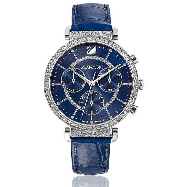 Shop Swarovski Passage Chrono Crystal Blue Dial Blue Leather Strap Watch for Women - 5580342 in USA