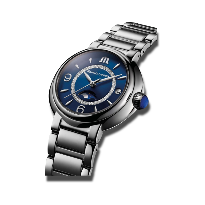 Shop Maurice Lacroix Fiaba Moonphase Blue Dial Silver Steel Strap Watch for Women - FA1084-SS002-420-1 in USA