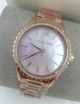 Michael Kors Layton Three Hand Pink Dial Rose Gold Steel Strap Watch For Women - MK6848