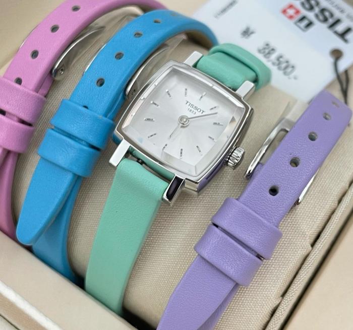 Tissot T Lady Lovely Square Silver Dial Light Green Leather Strap Watch for Women - T058.109.16.031.01 Buy Now By Tissot